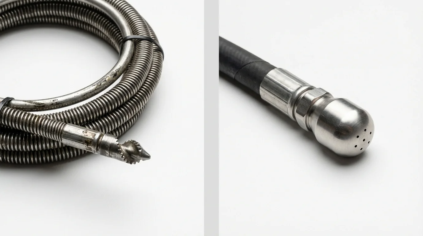 Drain snake cable and hydro jetting nozzle used for drain cleaning in Kenyon, MN