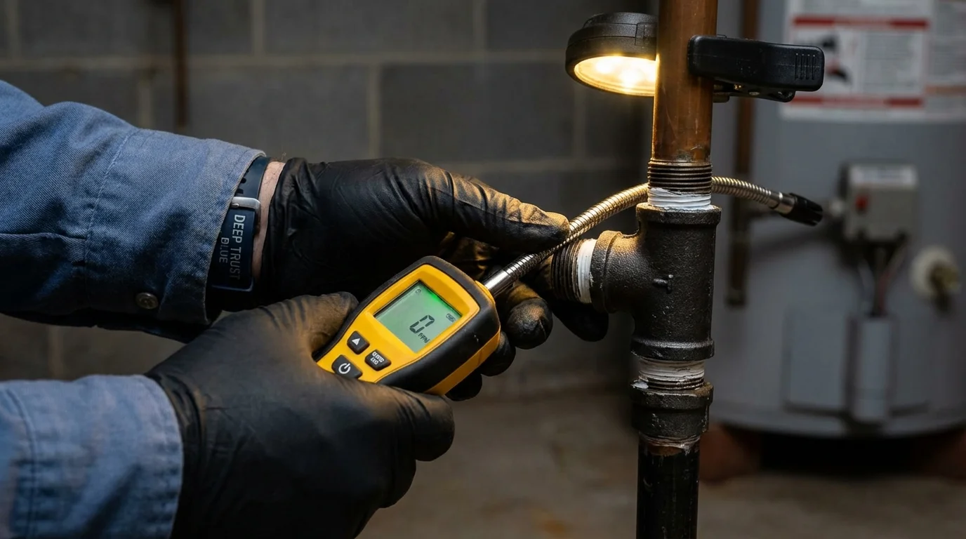 Gas leak detection with electronic sniffer by Johns Plumbing LLC in Kenyon