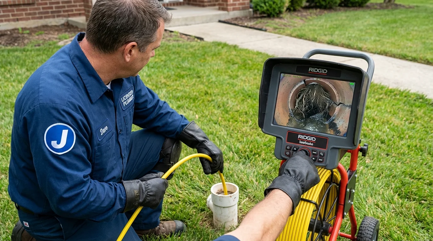 Sewer camera inspection being performed by Johns Plumbing LLC in Kenyon