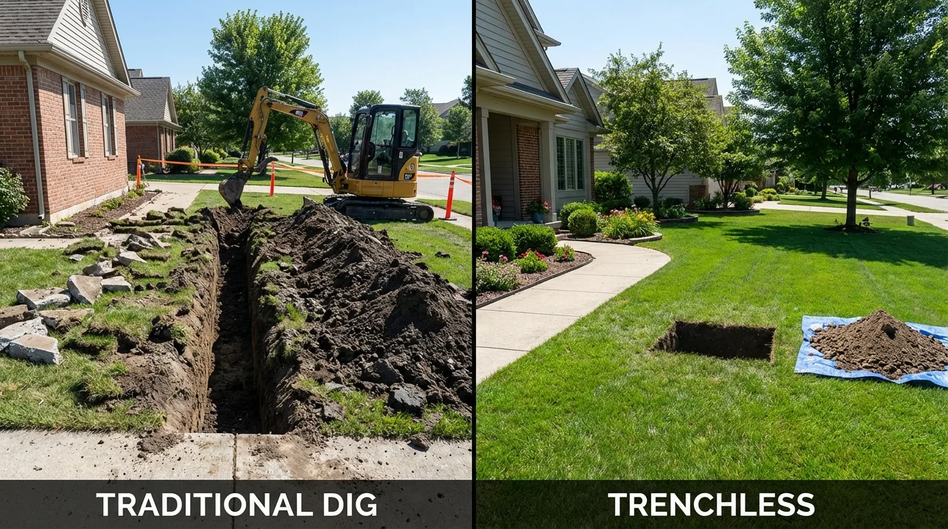 Trenchless sewer repair with minimal yard damage versus traditional excavation in Kenyon, MN